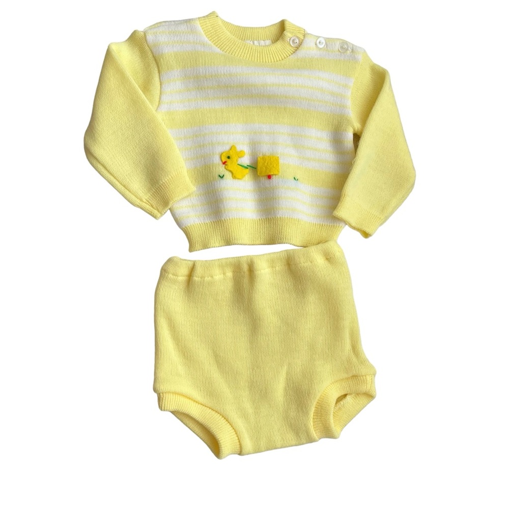 Vintage Baby Easter Bunny Sweater and Diaper Cover - 12 mos Light Yellow & White